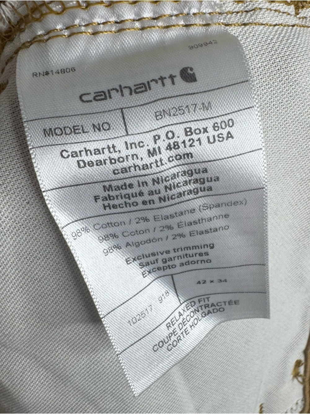 Carhartt Men’s Relaxed Straight Duck Pants Utility Workwear Size 42 x 34 - Picture 6 of 7
